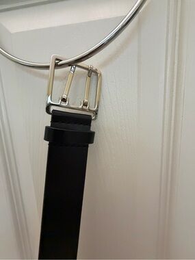 LOFT Black Leather Belt with Silver Buckle